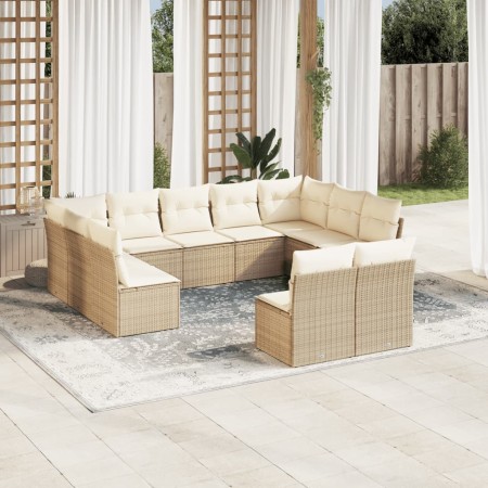 Set de sofás de jardín 11pzas con cojines ratán sintético beige