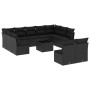 Set de sofás de jardín 12 piezas cojines ratán sintético negro