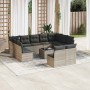 Set de sofás de jardín 12 pzas y cojines ratán sintético gris