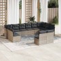 Set de sofás de jardín 12 pzas y cojines ratán sintético gris