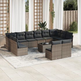 Set sofás de jardín con cojines 13 piezas ratán sintético gris en Conjuntos de jardín | Comprar online en Foro24
