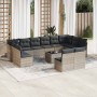 Set sofás de jardín con cojines 13 piezas ratán sintético gris
