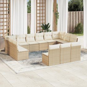 Set sofás de jardín con cojines 13 pzas ratán sintético beige