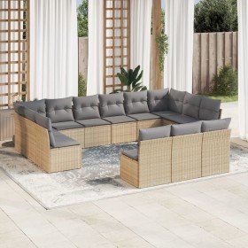 Set sofás de jardín con cojines 13 pzas ratán sintético beige Set sofás de jardín con cojines 13 pzas ratán sintético beige