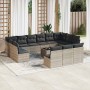 Set sofás jardín 14 pzas con cojines ratán sintético gris claro