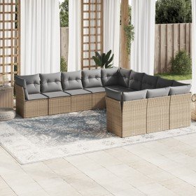 Set de sofás de jardín 11pzas con cojines ratán sintético beige en Conjuntos de jardín | Comprar online en Foro24