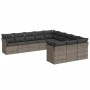 Set de sofás de jardín 11 pzas y cojines ratán sintético gris