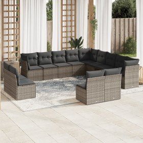 Set de sofás de jardín 12 pzas con cojines ratán sintético gris