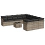 Set de sofás de jardín 12 pzas y cojines ratán sintético gris