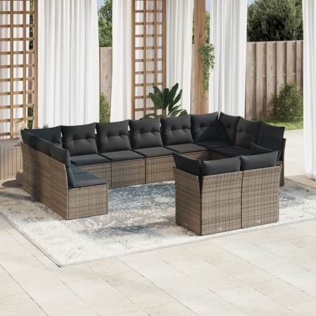Set de sofás de jardín 12 pzas con cojines ratán sintético gris