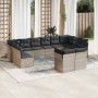 Set de sofás de jardín 12 pzas y cojines ratán sintético gris
