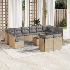 Set sofás de jardín con cojines 13 pzas ratán sintético beige