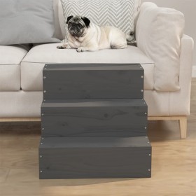 Escalera para mascotas madera maciza de pino gris 40x37,5x35 cm