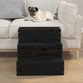Escalera para mascotas madera maciza pino negro 40x37,5x35 cm