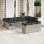Set sofás de jardín con cojines 13 piezas ratán sintético gris
