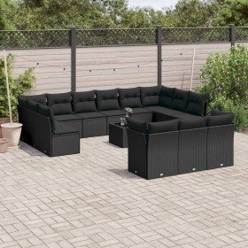 Set sofás de jardín 14 pzas con cojines ratán sintético negro Set sofás de jardín 14 pzas con cojines ratán sintético negro