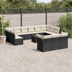 Set sofás de jardín 14 pzas con cojines ratán sintético negro Set sofás de jardín 14 pzas con cojines ratán sintético negro