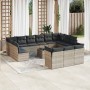 Set sofás jardín 14 pzas con cojines ratán sintético gris claro