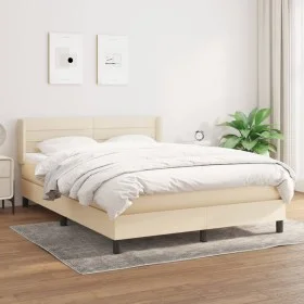 Box spring bed with cream fabric mattress 140x200 cm by vidaXL, Beds and slatted bases - Ref: Foro24-3129798, Price: 441,36 €...