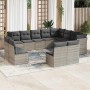 Set de sofás de jardín 12 pzas y cojines ratán sintético gris