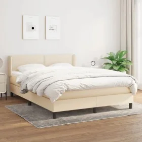 Box spring bed with cream fabric mattress 140x200 cm by vidaXL, Beds and slatted bases - Ref: Foro24-3129638, Price: 422,85 €...