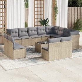 Set sofás de jardín con cojines 13 pzas ratán sintético beige