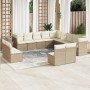 Set sofás de jardín con cojines 13 pzas ratán sintético beige