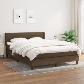 Cama box spring con colchón tela marrón oscuro 140x200 cm