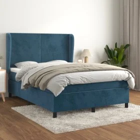 Box spring bed with dark blue velvet mattress 140x200 cm by vidaXL, Beds and slatted bases - Ref: Foro24-3129097, Price: 493,...