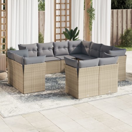 Set de sofás de jardín 11pzas con cojines ratán sintético beige