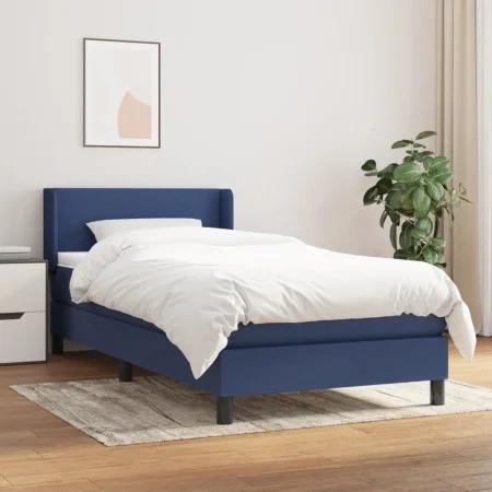 Box spring bed with blue fabric mattress 100x200 cm by vidaXL, Beds and slatted bases - Ref: Foro24-3129535, Price: 329,56 €,...