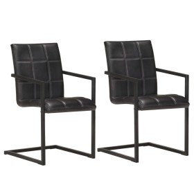 Sillas voladizas de comedor 2 unidades cuero auténtico negro Sillas voladizas de comedor 2 unidades cuero auténtico negro