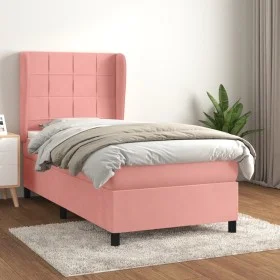 Box spring bed with pink velvet mattress 90x200 cm by vidaXL, Beds and slatted bases - Ref: Foro24-3129194, Price: 336,33 €, ...