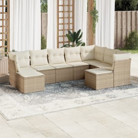 Set de sofás de jardín 9 pzas con cojines ratán sintético beige Set de sofás de jardín 9 pzas con cojines ratán sintético beige
