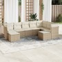 Set de sofás de jardín 9 pzas con cojines ratán sintético beige