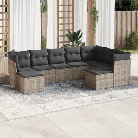 Set de muebles de jardín 9 pzas y cojines ratán sintético gris en Conjuntos de jardín | Comprar online en Foro24