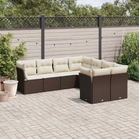 Set sofás de jardín 8 piezas y cojines ratán sintético marrón