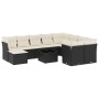 Set de sofás de jardín 11 pzas y cojines ratán sintético negro