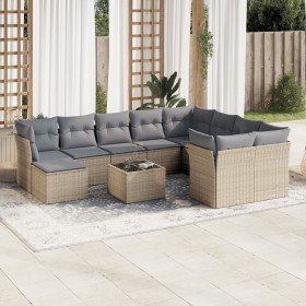 Set de sofás de jardín 11pzas con cojines ratán sintético beige en Conjuntos de jardín | Comprar online en Foro24