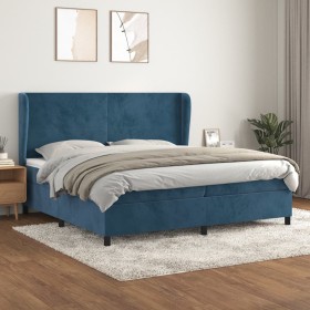 Cama box spring con colchón terciopelo azul oscuro 200x200 cm