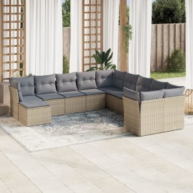 Set de sofás de jardín 11pzas con cojines ratán sintético beige en Conjuntos de jardín | Comprar online en Foro24