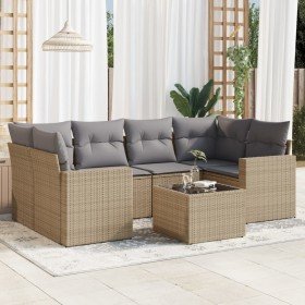 Set sofás de jardín 7 piezas y cojines ratán sintético beige en Conjuntos de jardín | Comprar online en Foro24