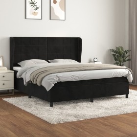 Cama box spring con colchón terciopelo negro 180x200 cm