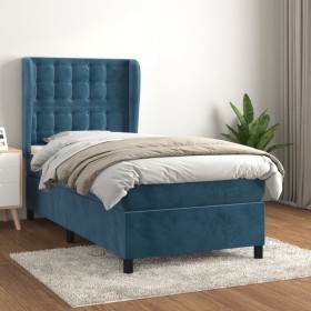 Cama box spring con colchón terciopelo azul oscuro 80x200 cm