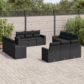 Set de sofás de jardín 12 piezas cojines ratán sintético negro en Conjuntos de jardín | Comprar online en Foro24