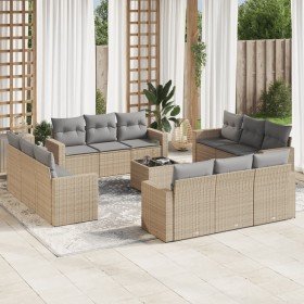 Set sofás de jardín con cojines 13 pzas ratán sintético beige Set sofás de jardín con cojines 13 pzas ratán sintético beige