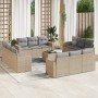 Set sofás de jardín con cojines 13 pzas ratán sintético beige