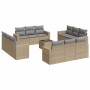 Set sofás de jardín con cojines 13 pzas ratán sintético beige