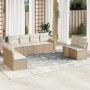 Set de sofás de jardín 9 pzas con cojines ratán sintético beige