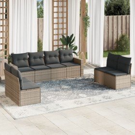Set de muebles de jardín 9 pzas y cojines ratán sintético gris